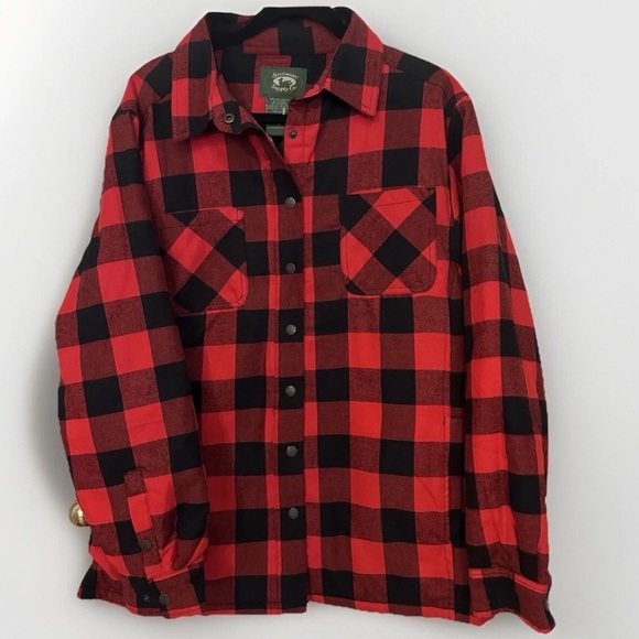 Stillwater Supply Buffalo Plaid Flannel Women's XL Shacket Barn Coat Quilted Red - Picture 1 of 11